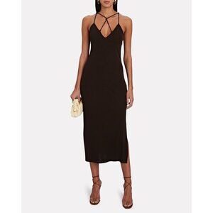 Frame BNWOT womens black delicate knot midi dress sz Medium side slit